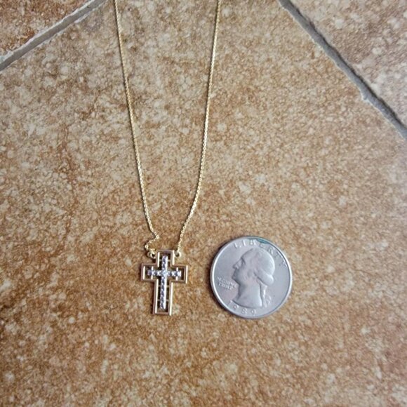 14k Two-Tone Gold Diamond Cross within a Cross Pendant Necklace - Picture 2 of 3